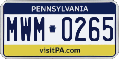 PA license plate MWM0265