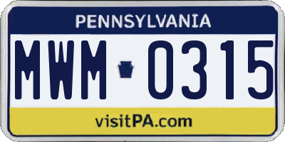 PA license plate MWM0315