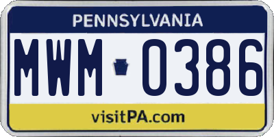 PA license plate MWM0386