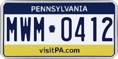 PA license plate MWM0412