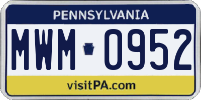 PA license plate MWM0952