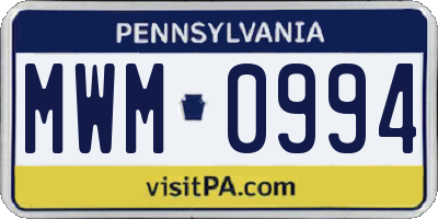 PA license plate MWM0994