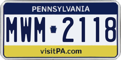 PA license plate MWM2118