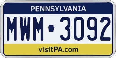 PA license plate MWM3092