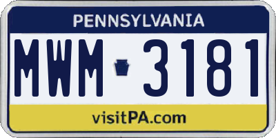 PA license plate MWM3181