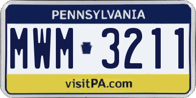 PA license plate MWM3211