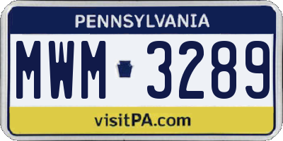 PA license plate MWM3289
