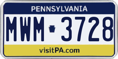PA license plate MWM3728