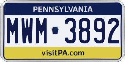 PA license plate MWM3892
