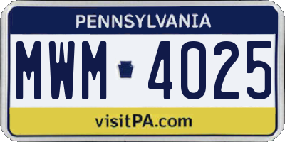 PA license plate MWM4025