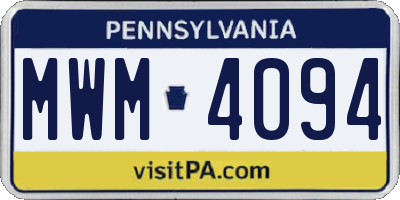 PA license plate MWM4094