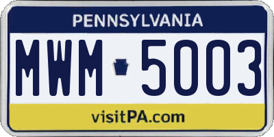 PA license plate MWM5003