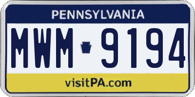 PA license plate MWM9194
