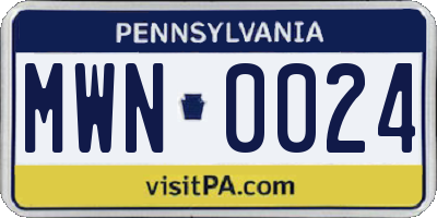 PA license plate MWN0024