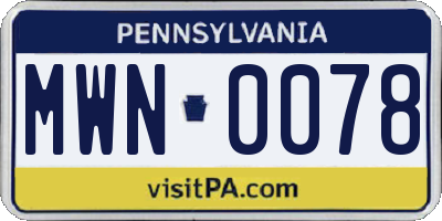 PA license plate MWN0078