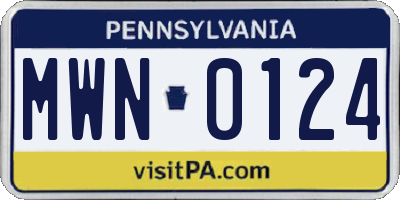 PA license plate MWN0124