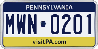 PA license plate MWN0201