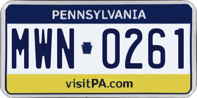 PA license plate MWN0261