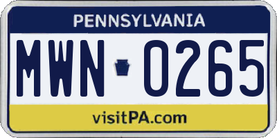 PA license plate MWN0265