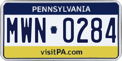 PA license plate MWN0284
