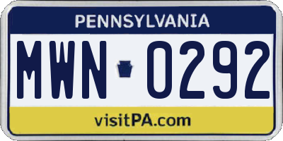 PA license plate MWN0292