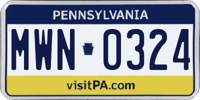 PA license plate MWN0324
