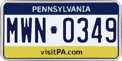 PA license plate MWN0349