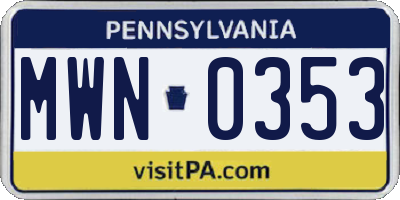 PA license plate MWN0353