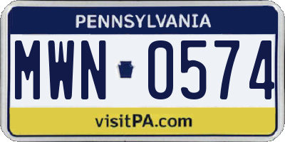 PA license plate MWN0574
