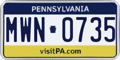 PA license plate MWN0735