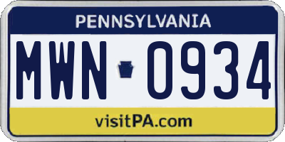 PA license plate MWN0934