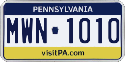 PA license plate MWN1010