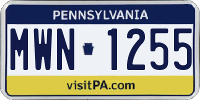 PA license plate MWN1255