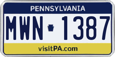 PA license plate MWN1387