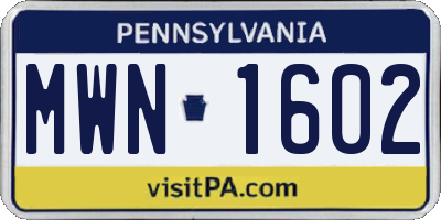 PA license plate MWN1602