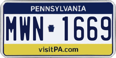 PA license plate MWN1669