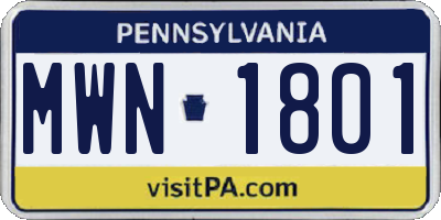 PA license plate MWN1801