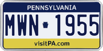PA license plate MWN1955