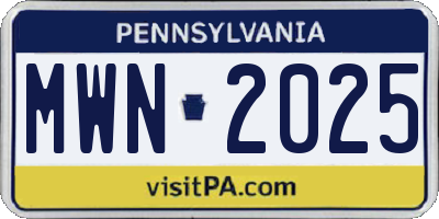 PA license plate MWN2025