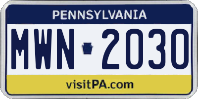 PA license plate MWN2030