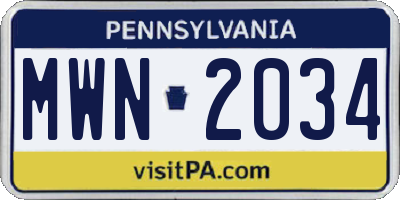 PA license plate MWN2034