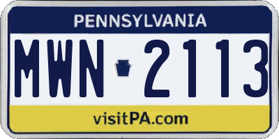 PA license plate MWN2113