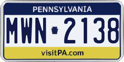 PA license plate MWN2138