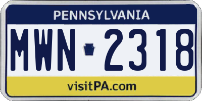 PA license plate MWN2318
