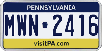 PA license plate MWN2416