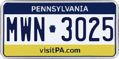 PA license plate MWN3025