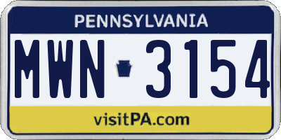 PA license plate MWN3154
