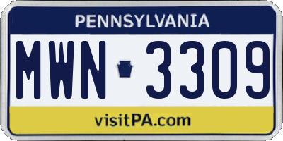 PA license plate MWN3309
