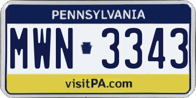PA license plate MWN3343