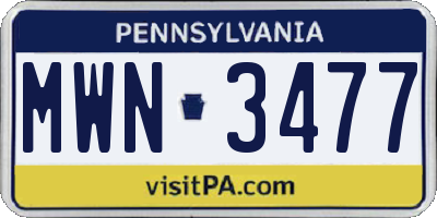 PA license plate MWN3477
